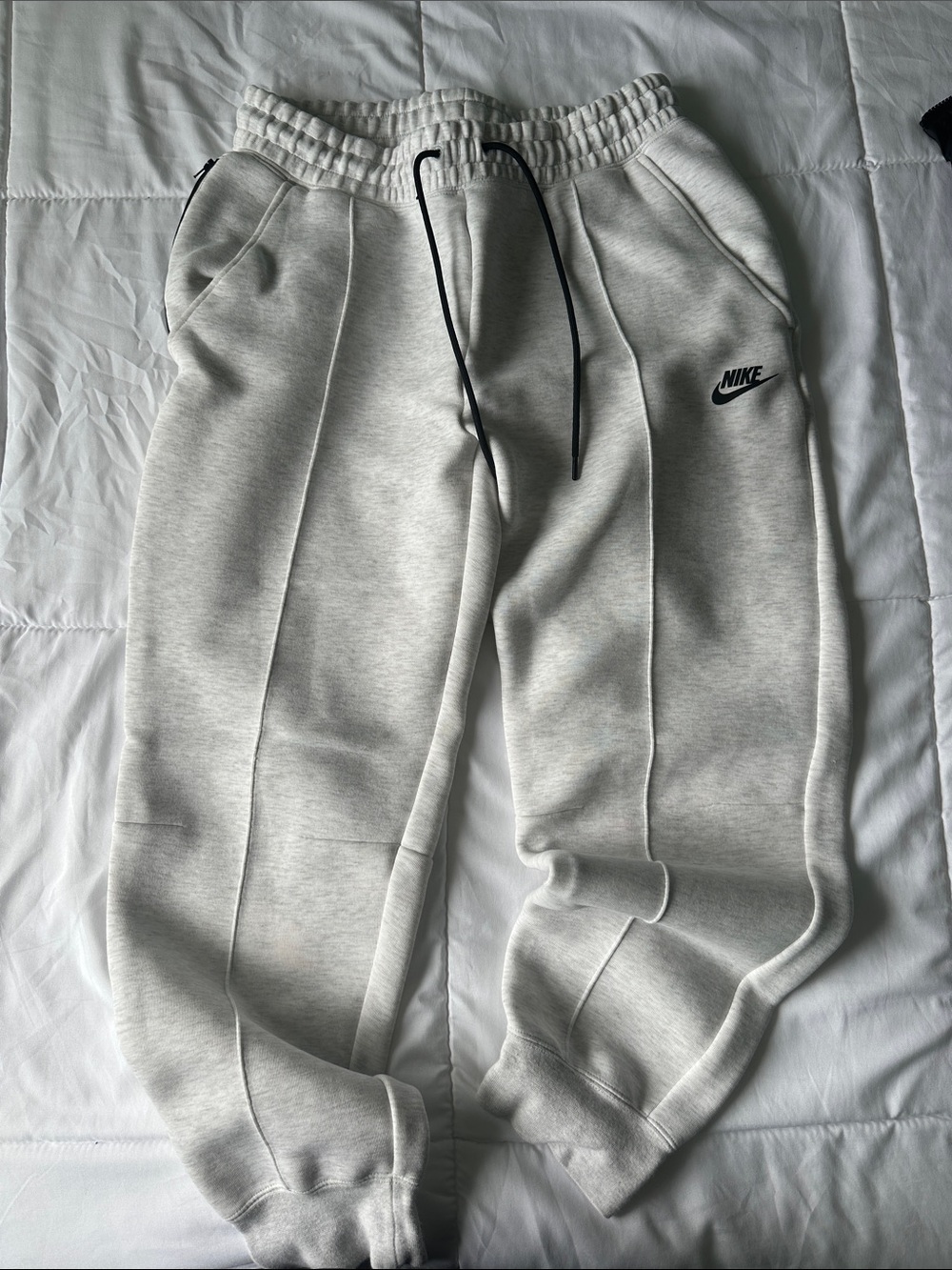 Nike Light Gray Men’s Fleece Joggers with Black Logo